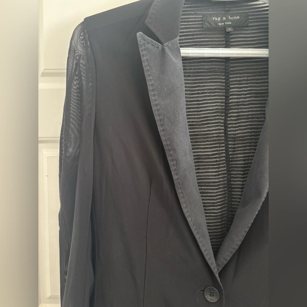 Rag & Bone Blazer Sheer Mesh Silk Blend Stripe Black stripe Lace Size 6​​ - Picture 6 of 10